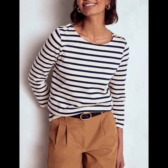 BODEN Current “Button Mariner Breton” Ivory & Navy Stripe Top Size 8 or Medium - Picture 11 of 11